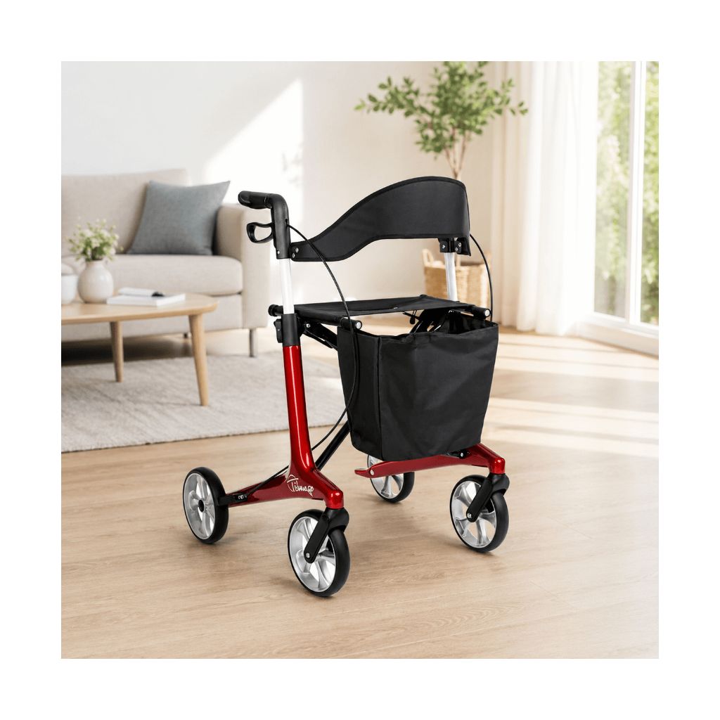FUTURO RED | Kulfiberrollator 5,3 kg | Weiche Räder