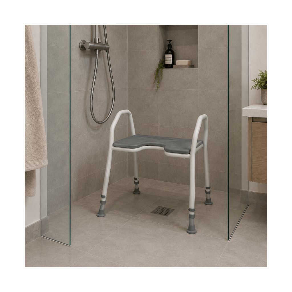 Badestuhl mit weicher Sitzfläche und Griffen