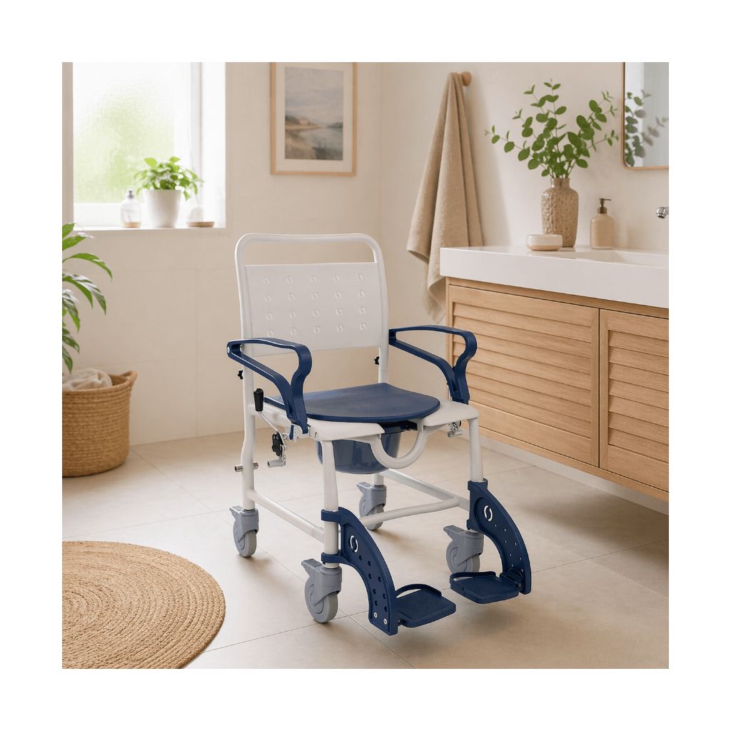 SANI TIM | 4-in-1 | Rollstuhl, Transportstuhl, Toilettenstuhl und Duschstuhl